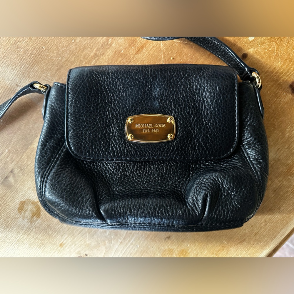 Michael Kors black leather crossbody bag with gold hardware